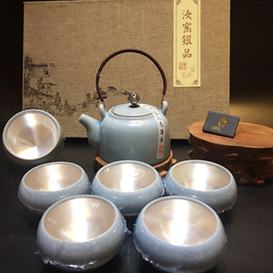 汝窑纯银茶具